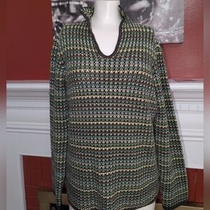 Liz Claiborne Chunky Textured Knit Green Multicolored Earthcore Pullover Sweater